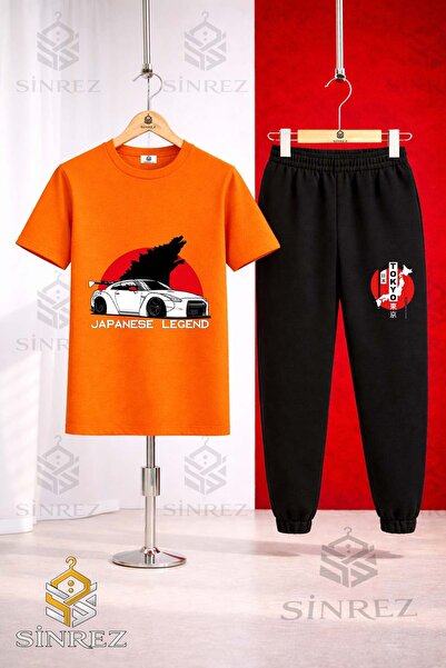 SİNREZ Set de trening unisex pentru copii CAR TOKYO BYZ JAPENES TEXT imprimat