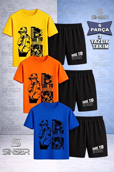 SS SİNSER Παιδικό DARE TO START ΜΑΥΡΟ Σετ με 3 μπλουζάκια με στάμπα και λαιμό...