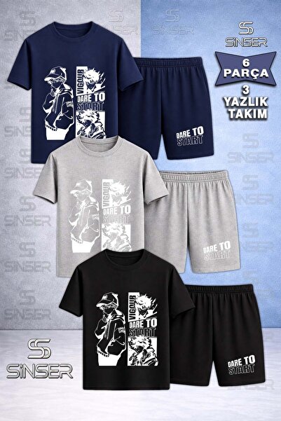 SS SİNSER Παιδικό DARE TO START WHITE Σετ με 3 μπλουζάκια με στάμπα και λαιμό...