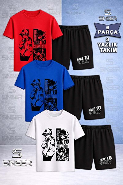 SS SİNSER Children's Dare to Start Black Custom Printed Crew Neck 3-Piece T-S...