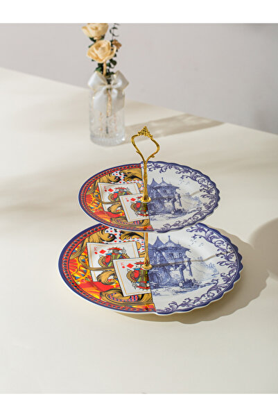 Malooki Βασιλική διώροφη πιατέλα - πορσελάνη με μπαρόκ σχέδιο, βάση για τούρτ...