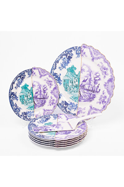 Malooki Set tort Willow – 6 farfurii desert și farfurie mare porțelan, design...