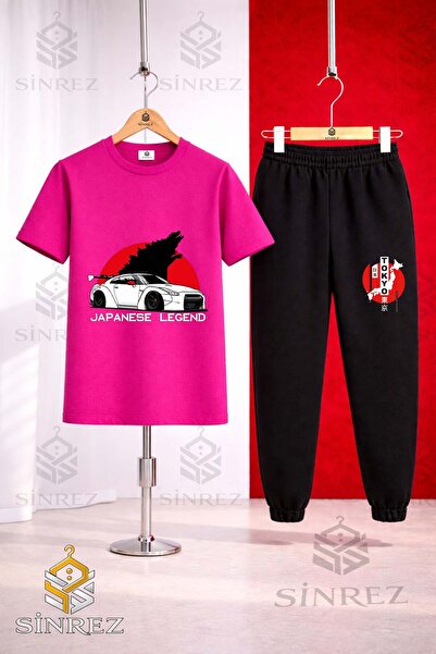 SİNREZ Set de trening unisex pentru copii CAR TOKYO BYZ JAPENES TEXT imprimat