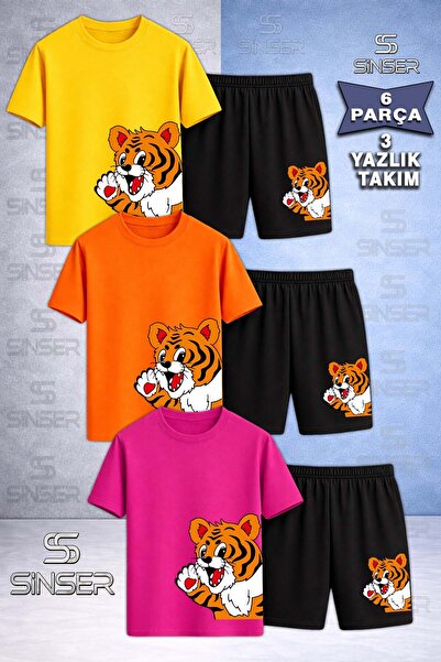 SS SİNSER Παιδικό YANDAN CUTE TIGER Μπλουζάκι με Ειδική Στάμπα με Λαιμόκοψη 3...