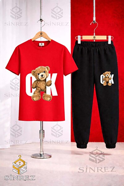 SİNREZ Unisex Kids Ayicik Ok Byz Printed T-Shirt Tracksuit Set