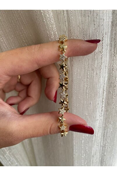 Niceboutique سوار من الفولاذ الذهبي مرصع بالكريستال على شكل نجمة