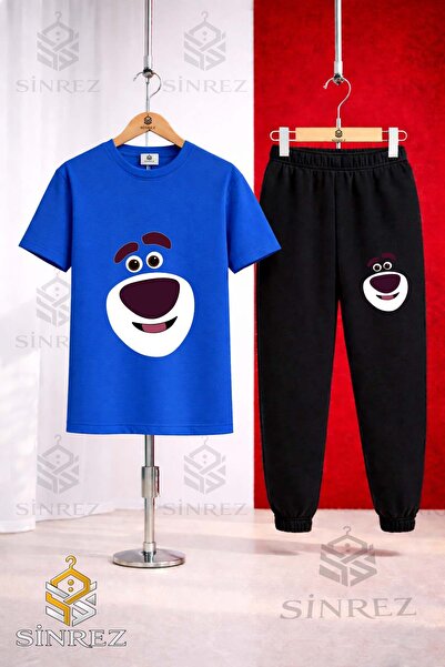 SİNREZ Set de trening unisex pentru copii, cu tricou imprimat cu fața zâmbito...