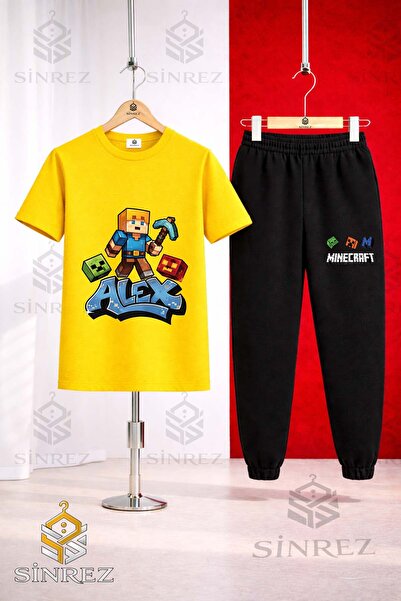 SİNREZ Set de trening unisex pentru copii ALEX BLUE BATTAL cu tricou imprimat