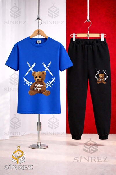 SİNREZ Unisex Kids Ayicik Yarn Carpi Byz Printed T-Shirt Tracksuit Set