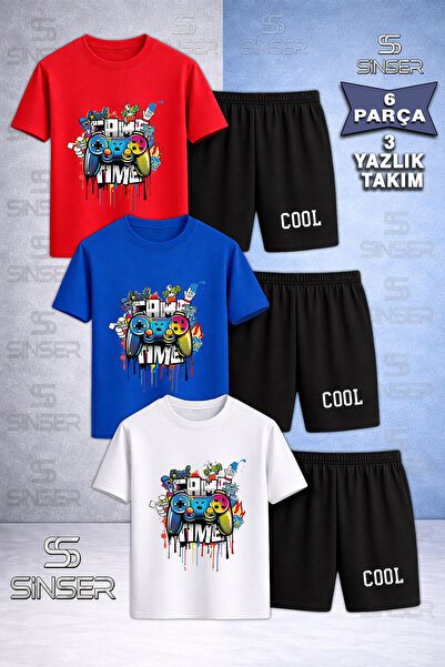 SS SİNSER Children's Game Time Cool Custom Printed Crew Neck 3-Piece T-Shirt ...