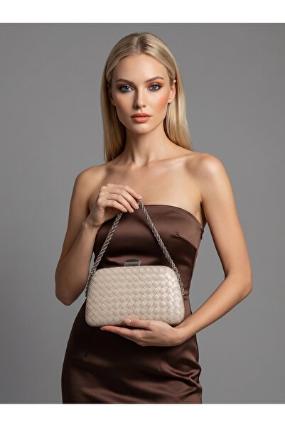 Biçanta Μπεζ Χρώμα Ασημί Λεπτομερές σχέδιο B.O.T.T.E.G.A Χειροποίητο Δερμάτιν...