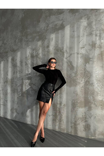 Royteks Fashion Women's Black Crew Neck Long Sleeve Slim Buzzy Badi Bodysuit ...