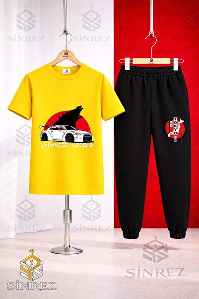 SİNREZ Set de trening unisex pentru copii CAR TOKYO BYZ JAPENES TEXT imprimat