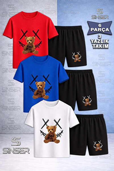 SS SİNSER Children's Ayicik Yarn Carpi Black Custom Printed Crew Neck 3-Piece...