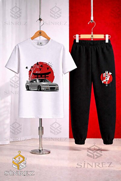 SİNREZ Set de trening unisex pentru copii CAR TOKYO RED CIRCLE PRINTED TRICKERED