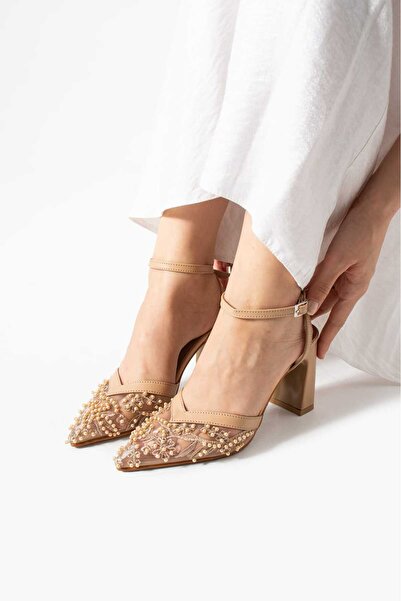 Shoes Yeni Sezon Stiletto Boncuklu Ten Rengiyle Dikkat çeker Topuk 9CM