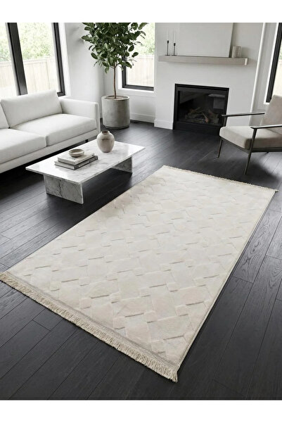 NaRStore Home Rölyef Krem Renk Saçaklı Modern Yıkanabilir Salon Oturma Odası ...