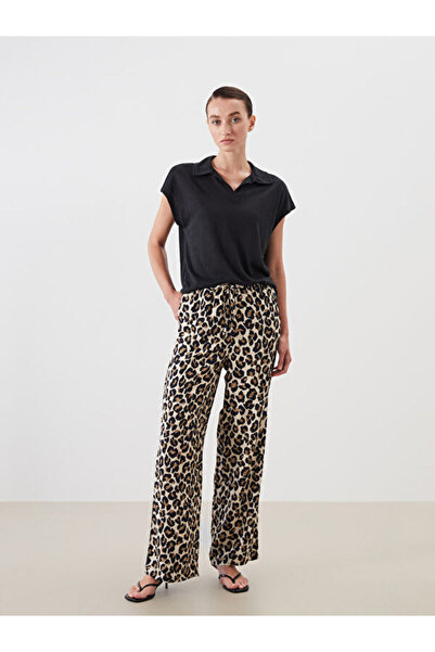 LC Waikiki Rmz Gi̇yi̇m Farkiyla Women's Leopard Embroidered Trousers with Wai...
