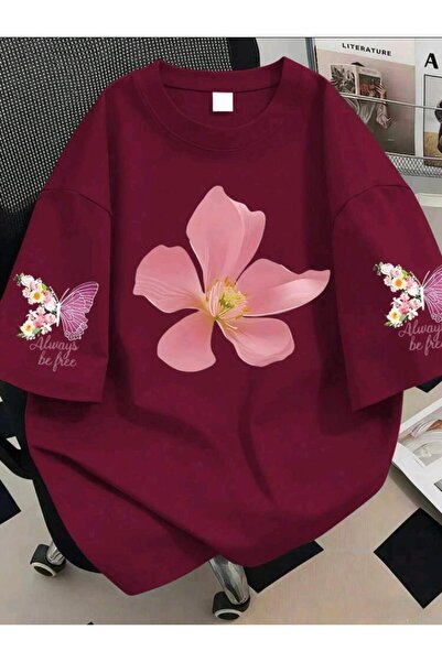 DİVİN TREND MODELI εμπριμέ υφασμάτινο μπλουζάκι oversize νέας σεζόν