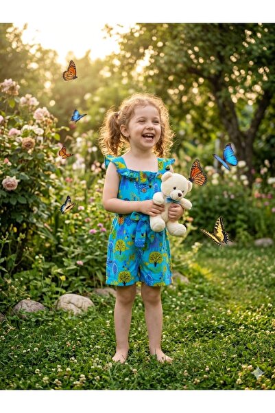 Şimo Butik Girl's Summer Shorts Jumpsuit Dress (with Shorts) Cheerful Ruffled...