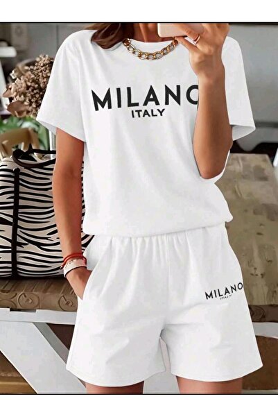 DİVİN MILANO Σετ με στάμπα oversize, μαύρο σορτς και μπλουζάκι