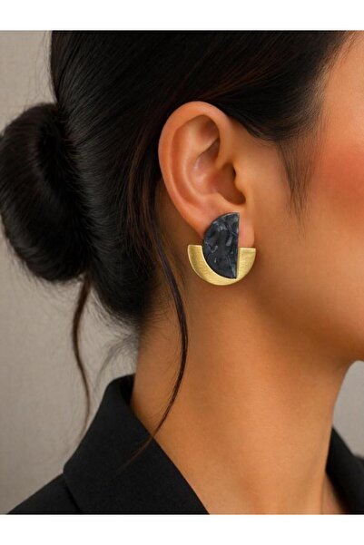 AltıntaşAksesuar Women's Earrings - Gold Black Half Moon Earrings