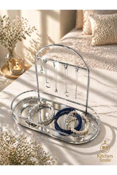 Kitchen Smile Dekoratif Oval 4 Kancalı Gümüş Takı Standı