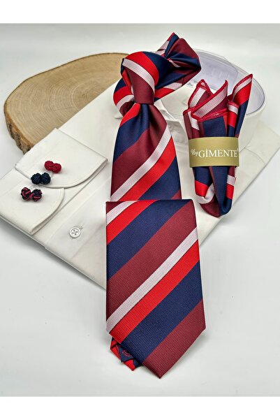 Gutiero ربطة عنق كلاسيكية مخططة باللون الأحمر العنابي