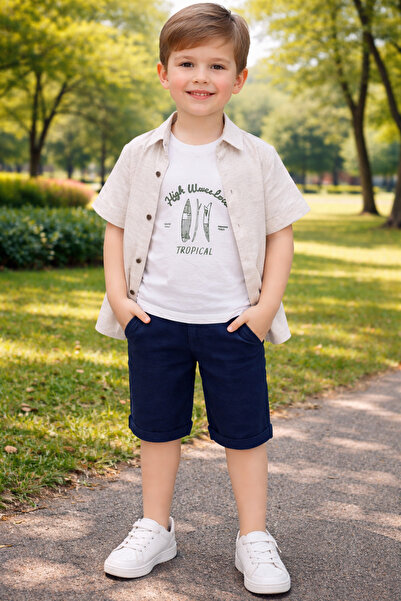 Yalçınoğlu Kids Πουκάμισο για αγόρια, μπλουζάκι, σορτς, σετ 3 τεμαχίων, κομψό...