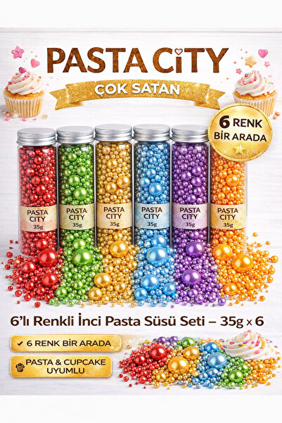 By Paster 6’lı Renkli İnci Pasta Süsü Seti – Yenilebilir Parlak Şeker Dekoru ...