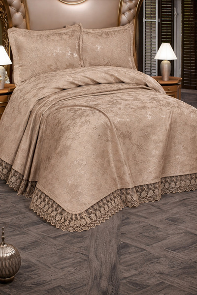Hig Store Lena French Guipure Dowry Σετ Κάλυμμα Κρεβατιού Διπλό Μεγάλο Σετ Πι...