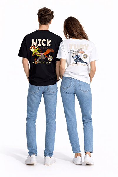 Ciel Lune Sevgili Kombini Crazy Animal Baskılı Çift Tişört Oversize Unisex Çi...