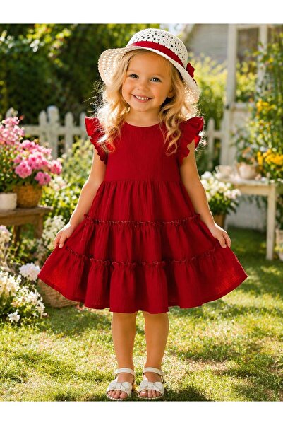 Kuzucuk Kids Bebek Çocuk Butik Kız Çocuk Fuşya Fırfır Detaylı Yazlık Şık Elbise