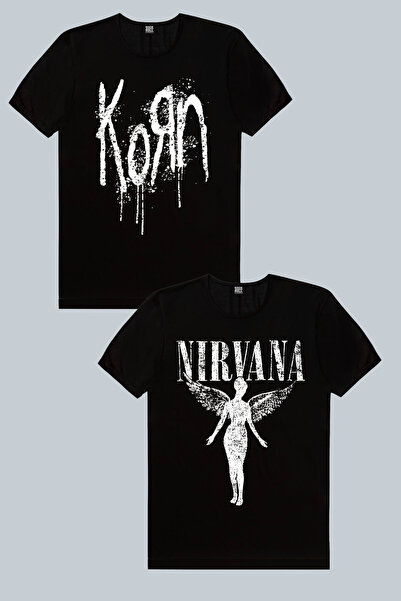 ROCKANDROLL Korn, Melek Nirvana Μαύρο Γυναικείο Μπλουζάκι 2 τεμαχίων Eco Πακέτο