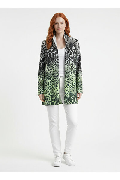 Neden Tekstil Γυναικεία μακριά πλεκτή ζακέτα με πράσινο και μαύρο σχέδιο