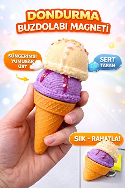 OYUNKAFASI Dondurma Şekilli Buzdolabı Magneti | Yumuşak Oyuncak & Stres Giderici