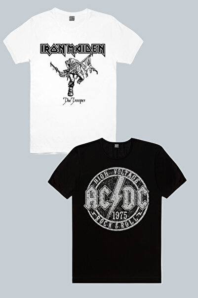 ROCKANDROLL Iron Maiden White, Acdc Black 2-pack ανδρικό μπλουζάκι Eco Pack σ...