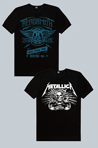 ROCKANDROLL Ανδρικό μπλουζάκι Aerosmith, Metallica Skull, Πακέτο 2 τεμαχίων Eco