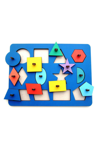 LMS GİFT Colorful Wooden Puzzle, Geometric Shapes Puzzle, Colorful Jigsaw Puzzle