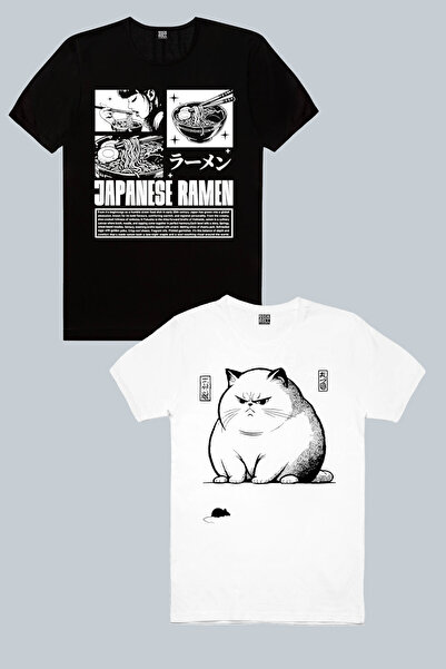 ROCKANDROLL Ιαπωνικά Νουντλς Μαύρα, Πακέτο 2 Γυναικείων Μπλουζών Cat Mouse Eco