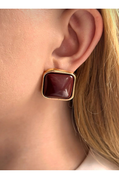 shop Çelik Leya Bitter Brown, Gold Detailed Earrings