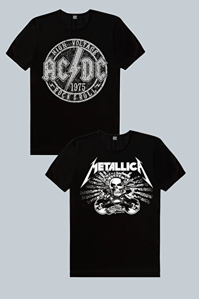 ROCKANDROLL Metallica Skull, Acdc Black 2-pack Γυναικείο T-shirt Eco Πακέτο σ...