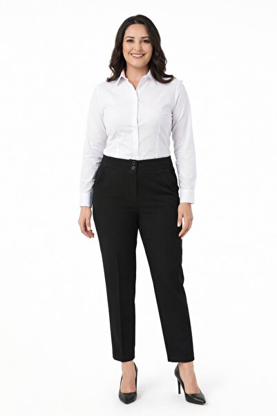 KÜBRA Γυναικείο υφασμάτινο παντελόνι με μισή ελαστική μέση BGL-ST05389