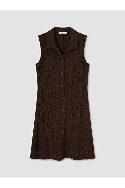 LC Waikiki NEVAVM με τη διαφορά LCW EVERYDAY Καφέ Μίνι Φόρεμα Πουκάμισο με Απ...