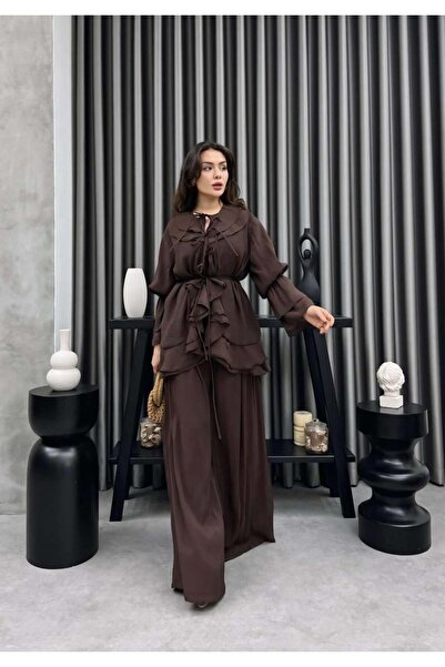 Cardella طقم كاجوال بتفاصيل من قماش الفوال - مبطن، مع حزام خصر، مجموعة أنيقة ...