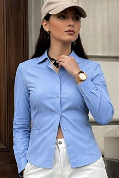Ottawe Slim Fit Dar Kalıp Likralı Pileli Uzun Kollu Bel Oturtmalı Casual Düğm...