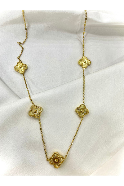 stainless steell Altın Clover Gold Çerçeve Yonca Model Çelik Kolye