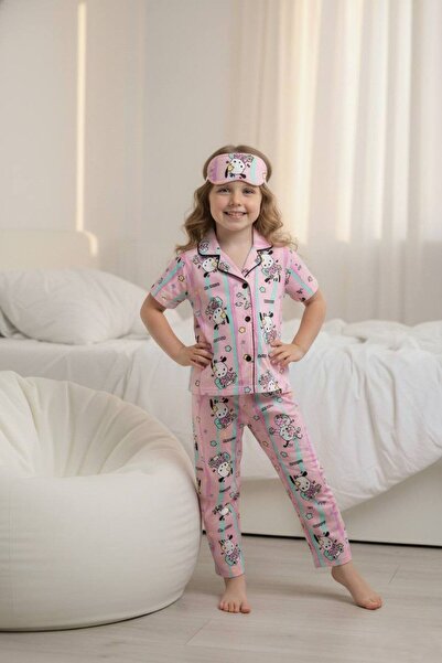 Yağmur Giyim PJKÖ Σετ πιτζάμες για κορίτσια με μοτίβο σκυλάκι, ροζ κοντομάνικ...