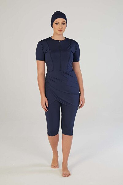 Estiva Ημικλειστό μαγιό με κοντό μανίκι, φερμουάρ και φούστα-κολάν