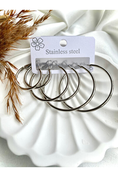 stainless steell طقم أقراط فضية من الفولاذ على شكل حلقات ثلاثية |   16-25-35 ملم